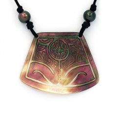 Baumwolle Halsband, Perlmutt und 2 Fast Runde TahitiPerlen C/D 8.5 mm