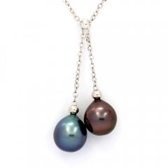 Sterling Silber Halsband und 2 Semi Barocke TahitiPerlen C+ 9.6 mm