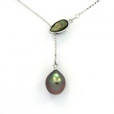 Sterling Silber Halsband und 1 Semi Barock TahitiPerle B 9.5 mm