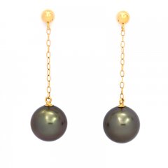 18K Gold Ohrringe und 2 Runde TahitiPerlen B 8.1 mm