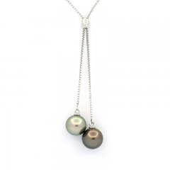 Sterling Silber Halsband und 2 Runde TahitiPerlen B/C 8.7 und 8.9 mm
