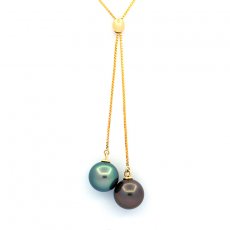 18K Gold Halsband und 2 Runde TahitiPerlen A 8.6 mm