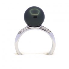 Rhodiniertem 925er Sterling Silber Ring und 1 Runde TahitiPerle C 10.5 mm