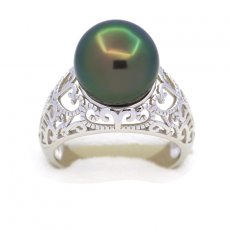 Rhodiniertem 925er Sterling Silber Ring und 1 Runde TahitiPerle C+ 11.7 mm