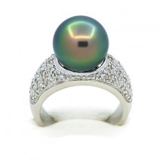 Rhodiniertem 925er Sterling Silber Ring und 1 Runde TahitiPerle C+ 11.5 mm