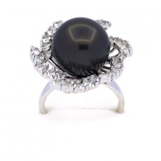 Rhodiniertem 925er Sterling Silber Ring und 1 Runde TahitiPerle C 14 mm