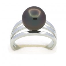 Rhodiniertem 925er Sterling Silber Ring und 1 Runde TahitiPerle C 10.4 mm