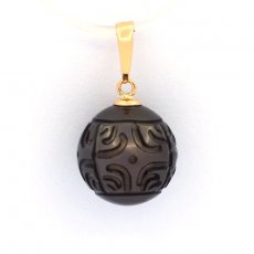 18K Gold Anhnger und 1 GravierteTahitiPerle 11 mm