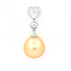 Rhodiated Sterling Silver Pendant and 1 Australian Pearl Semi-Baroque C 11.4 mm