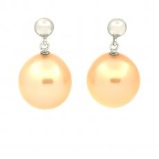 14K White Gold Earrings with 2 Australian Pearls Semi-Baroque B/C 11.5 mm