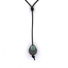 Leder Halsband und 1 Semi Barock TahitiPerle C 10.8 mm