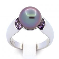 Rhodiniertem 925er Sterling Silber Ring und 1 Runde TahitiPerle B+ 9.8 mm