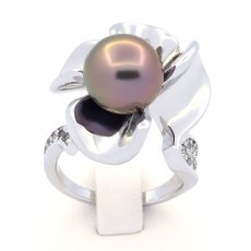 Rhodiniertem 925er Sterling Silber Ring und 1 Runde TahitiPerle B/C 10 mm