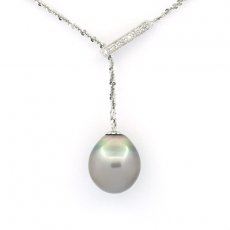 Sterling Silber Halsband und 1 Semi Barock TahitiPerle C 13.5 mm