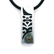 Anhnger aus Edelstahl, Halskette aus Neopren und 1 Runde TahitiPerle C 9.9 mm
