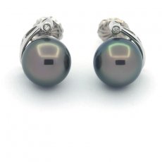 Sterling Silber Ohrringe und 2 Runde TahitiPerlen C 10.4 mm