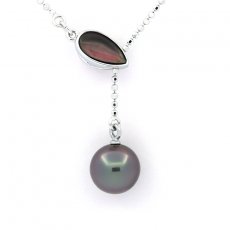 Silber Halsband und 1 Runde TahitiPerle B 9 mm