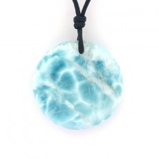 Leder Halsband und 1 Larimar - Durchmesser = 24 mm - 8 gr