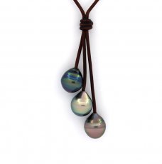 Leder Halsband und 3 Circlese TahitiPerlen C de 11.2 mm