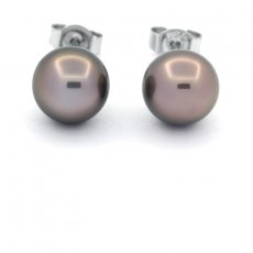 Sterling Silber Ohrringe und 2 Runde TahitiPerlen C 8.4 mm