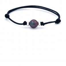 Armband aus gewachster Baumwolle und 1 Semi Barock TahitiPerle B+ 9.7 mm