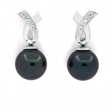 Aretes de Plata y 2 Perlas de Tahiti 1 Redonda & 1 Semi-Redonda C 7.8 mm