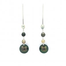 Sterling Silber Ohrringe, 2 Runde TahitiPerlen C/D 8.5 mm und 6 Keishi