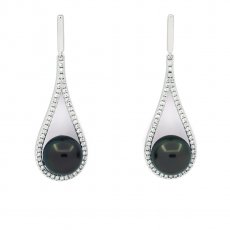 Sterling Silber Ohrringe und 1 Runde & 1 Fast Runde TahitiPerlen C 9.7 mm