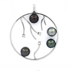 Ciondolo in Argento e 4 Perle di Tahiti Rotonde e Semi-Rotonde C di 7.7 mm
