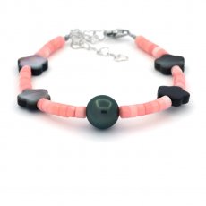 Bracelet en Coquillage et 1 Perle de Tahiti Ronde C/D 9.6 mm