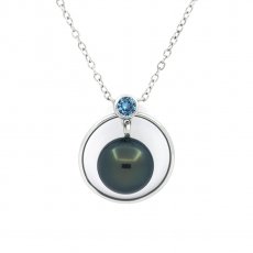 Rhodiated Sterling Silver Necklace and 1 Tahitian Pearl C 8.5 mm