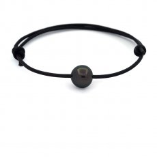 Leder Armband und 1 Fast Runde TahitiPerle C 9.7 mm