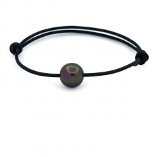Leder Armband und 1 Fast Runde TahitiPerle C 10.9 mm