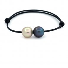 Leder Armband und 2 Semi Barock TahitiPerlen C von 11.1 bis 11.4 mm