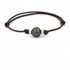 Leder Armband und 1 Semi Barock TahitiPerle B 9.7 mm