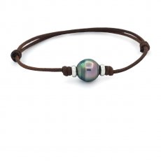 Armband aus gewachster Baumwolle und 1 Circles TahitiPerle C 10.5 mm