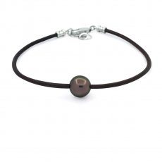 Leder Armband und 1 Fast Runde TahitiPerle C 11 mm