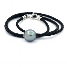 Leder Halsband und 1 Semi Barock TahitiPerle C 13.2 mm