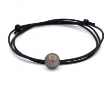 Leder Halsband und 1 Runde TahitiPerle C 11.4 mm