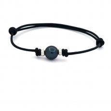Leder Armband und 1 Runde TahitiPerle C 9.6 mm