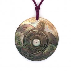 Anhnger aus Perlmutt und 1 Perle von Tahiti Fast Runde C 9.4 mm
