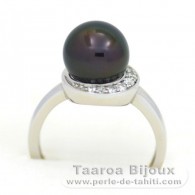 Silber mit einer Schicht Rhodium bedeckt Ring und 1 Rund TahitiPerle B 9.3 mm