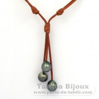 Leder Halsband und 3 Semi Barocke TahitiPerlen C von 10 bis 10.4 mm