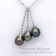 Silber Halsband und 3 Semi Barocke TahitiPerlen B von 8.5 bis 8.7 mm