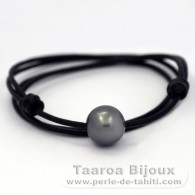Leder Halsband und 1 Rund TahitiPerle C 14.4 mm