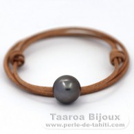 Leder Halsband und 1 Rund TahitiPerle C 14 mm
