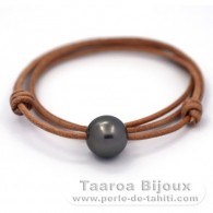 Leder Halsband und 1 Rund TahitiPerle C 14 mm