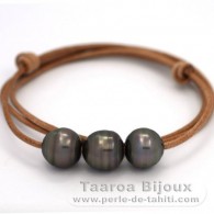 Leder Halsband und 3 Circlese TahitiPerlen C von 12.8 bis 12.9 mm