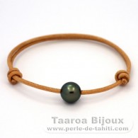 Leder Armband und 1 Rund TahitiPerle C 10.5 mm