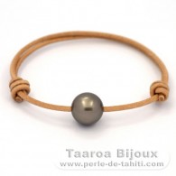 Leder Armband und 1 Rund TahitiPerle C 12.6 mm